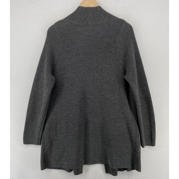 EILEEN FISHER Cardigan XS Extra Fine Merino Wool Rib Open Front Long Sleeve Gray - Picture 3 of 14
